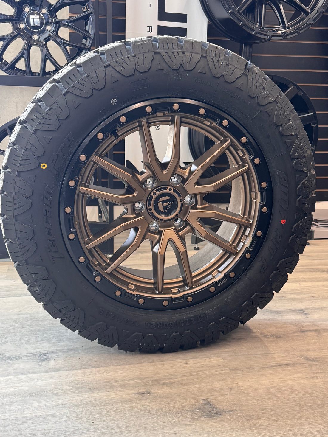 ( SET OF FOUR ) FUEL REBEL 20X9 +20 6X135 87.1 MATTE BRONZE BLACK BEAD RING | 275/60R20 AMP TERRIAN PRO