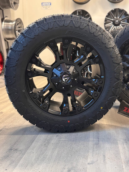 (SET OF FOUR) FUEL VAPOR MATTE BLACK 20X9 +19 6X135/6X139.7 106.1MM | 275/60R20 AMP TERRAIN PRO