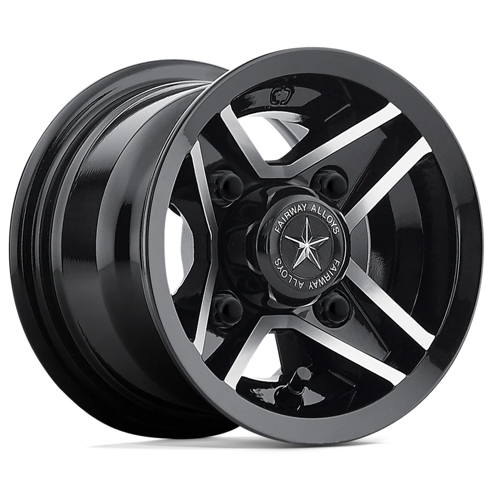 FAIRWAY GOLF CART ALLOYS FA127 DIVOT UTV 8X7 +0 4X101.6 70.7 GLOSS BLACK MACHINED