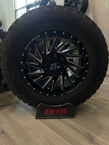 (SET OF FOUR) GT OFF-ROAD Tomahawk 20x9 8x165.1 / 8x180 +12 Gloss Black Milled | 295/65R20 Amp Terrain Pro