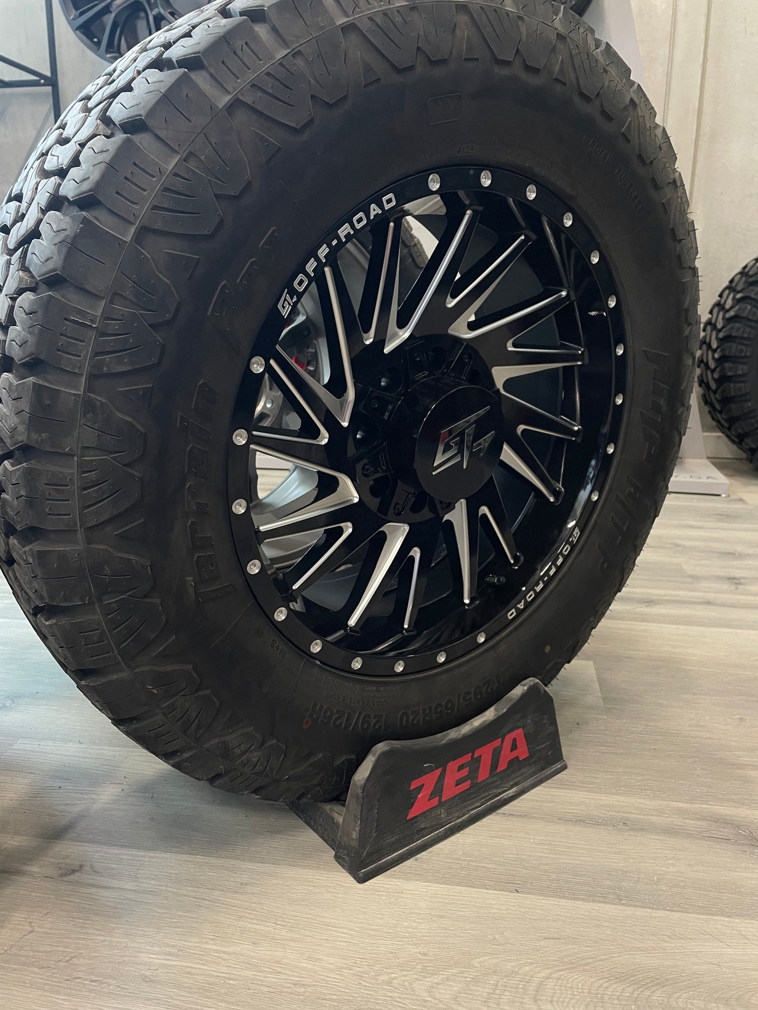 (SET OF FOUR) GT OFF-ROAD Tomahawk 20x9 8x165.1 / 8x180 +12 Gloss Black Milled | 295/65R20 Amp Terrain Pro