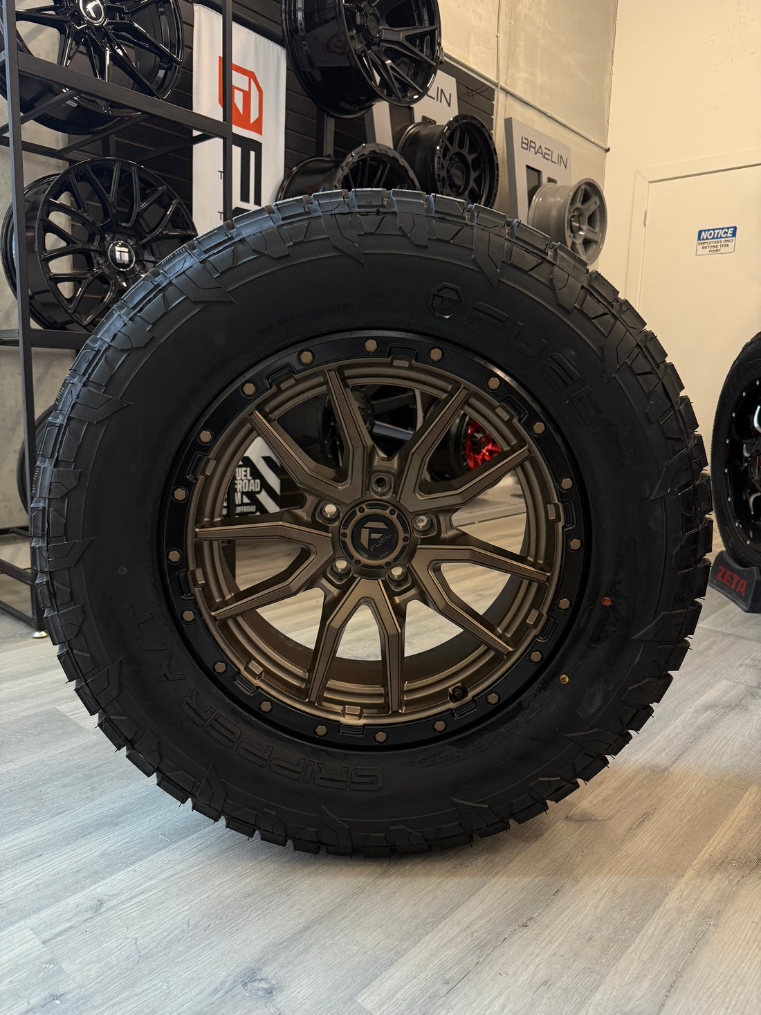 ( SET OF FOUR ) FUEL REBEL 20X9 +1 5X139.7 78.1 MATTE BRONZE BLACK BEAD RING | FUEL GRIPPER A/T LT 10 PLY 35x12.50R20