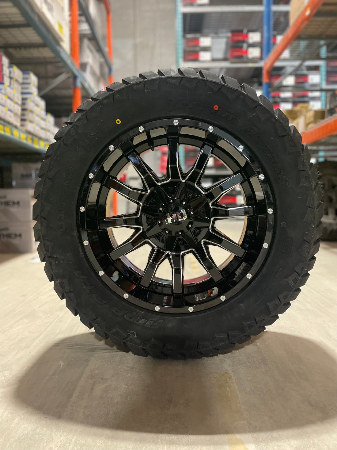 (SET OF FOUR) Fast Traxx 20x10 8x165.1 -15 BLK Milled | 305/55r20 Amp Attack AT