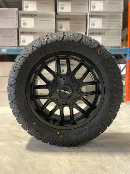 (SET OF FOUR) Mayhem Cogent 20x9 6x135/6x139.7 +13 Matte BLK | 275/60r20 Amp Terrain Pro ( F150, Sierra, Silverado, Ram, Tacoma )