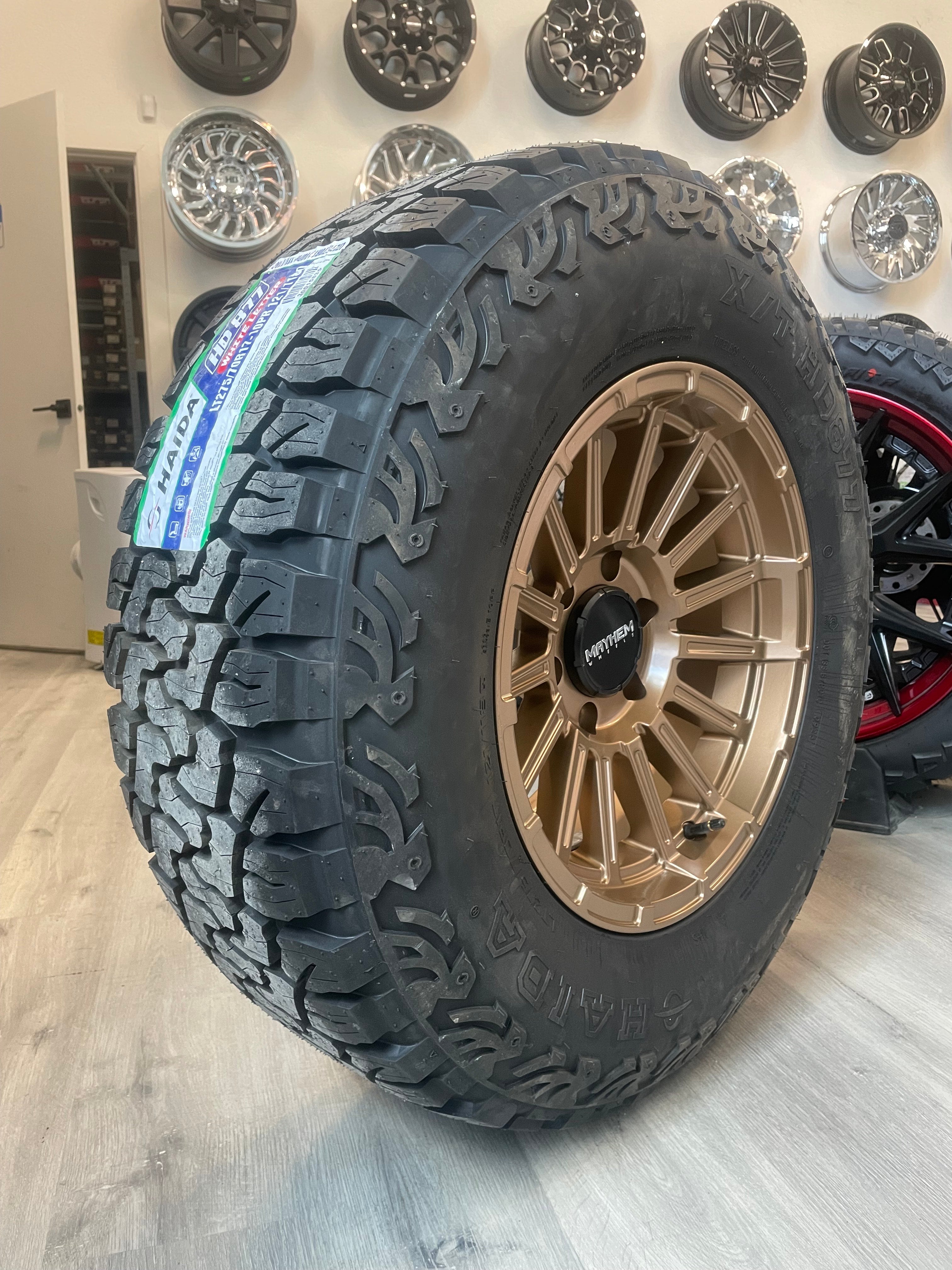 (SET OF FOUR) Mayhem Granite 17x9 6x139.7 +0 Bronze | 275/70r17 Haida 877 X/T 3PMS ( Tacoma, Tundra, Ram, Silverado, Sierra )