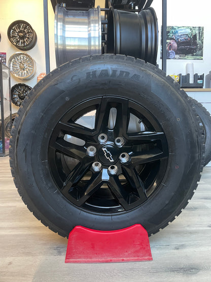 (SET OF FOUR) Chevy Trailboss Rep 17x8 6x139.7 +24 Gloss BLK | 265/70r17 Haida 617 Winter ( Ram, Sierra, Silverado, Tahoe, Yukon )