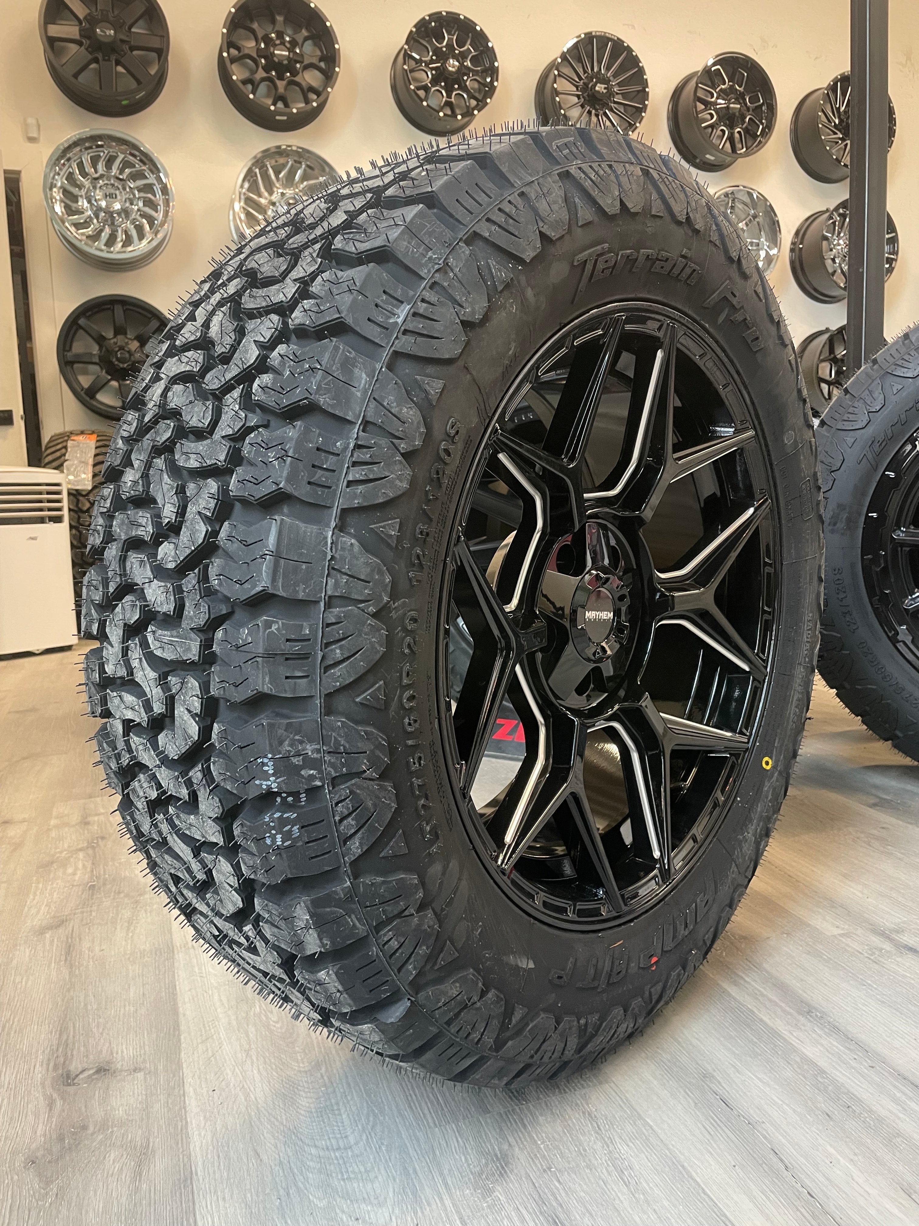 SET OF FOUR) Mayhem Vanquish 20x9 5x127/5x139.7 +0 Gloss BLK