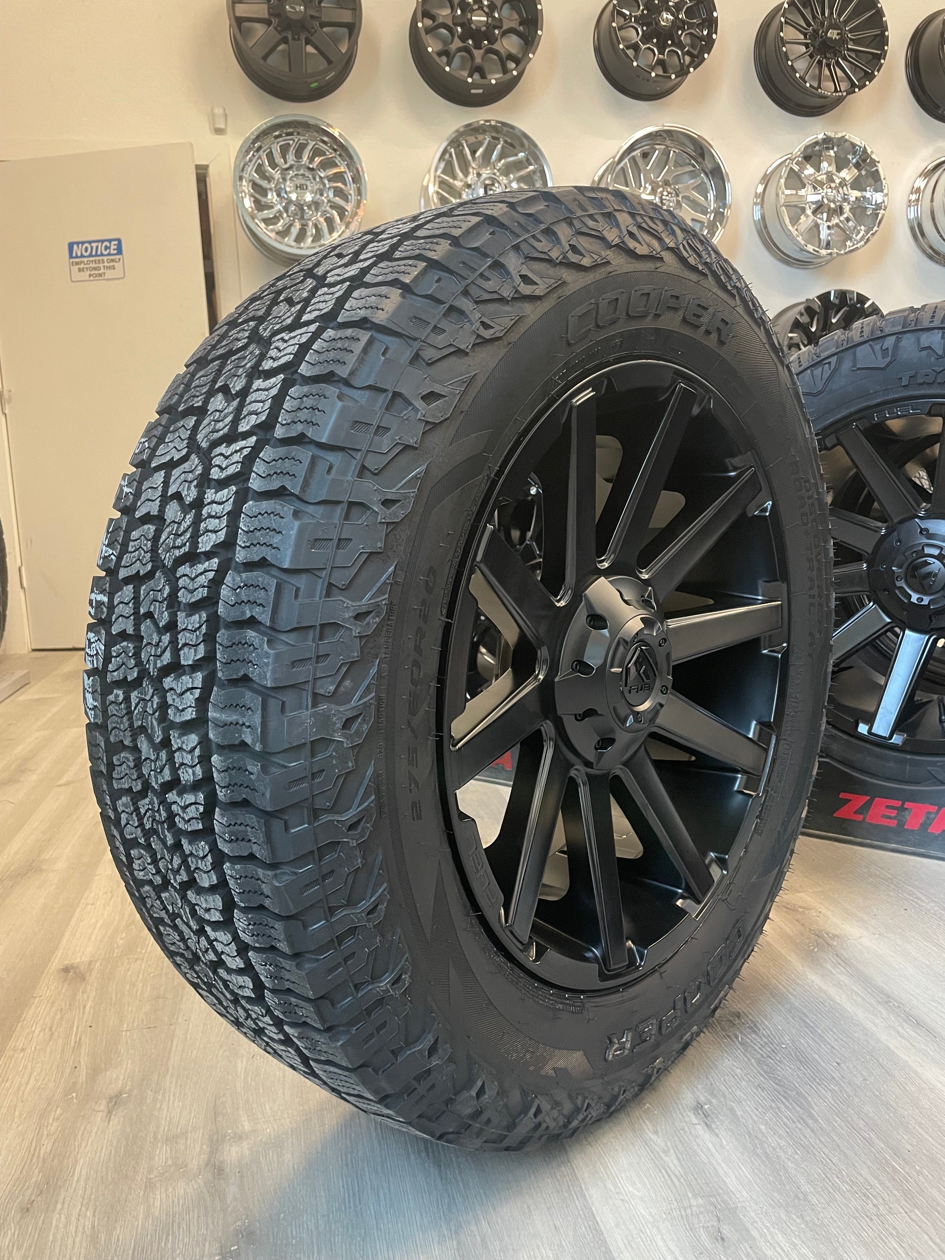 (SET OF FOUR) Fuel Contra 20x9 6x135/6x139.7 +19 Matte BLK | 275/60r20 Cooper Road and Trail ALL TERRAIN 3PMS ( F150, Sierra, Ram , Silverado, Yukon, Tahoe )
