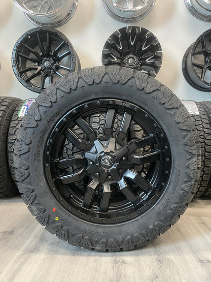 (SET OF FOUR) Fuel Sledge 20x9 8x180 +20 Matte BLK/Gloss BLK Lip | LT285/60r20 Amp Terrain Pro