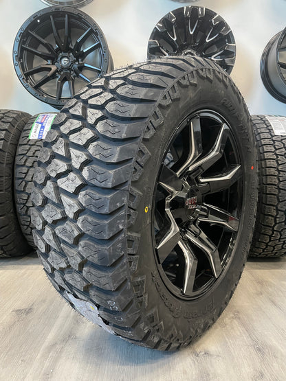 (SET OF FOUR) Moto Metal MO804 20x10 8x165.1 -18 Gloss BLK Milled | LT305/55r20 Amp Attack AT