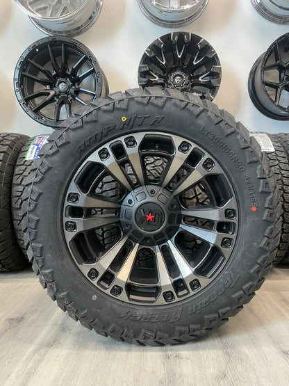 (SET OF FOUR) XD851 MONSTER 20x10 6x135/6x139.7 -18 Matte BLK/Grey Tint | LT305/55r20 Amp Attack AT ( Won’t fit 2019 + GM )