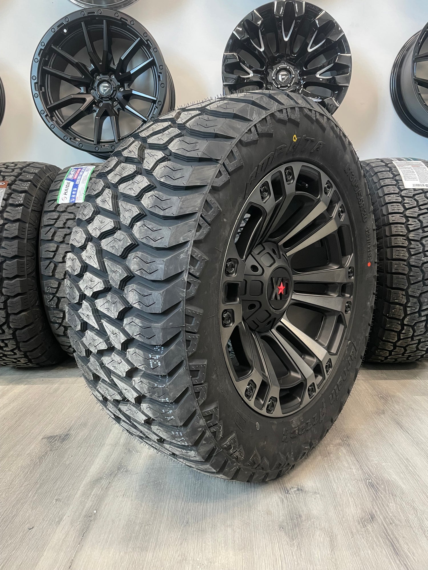 (SET OF FOUR) XD851 MONSTER 20x10 6x135/6x139.7 -18 Matte BLK/Grey Tint | LT305/55r20 Amp Attack AT ( Won’t fit 2019 + GM )