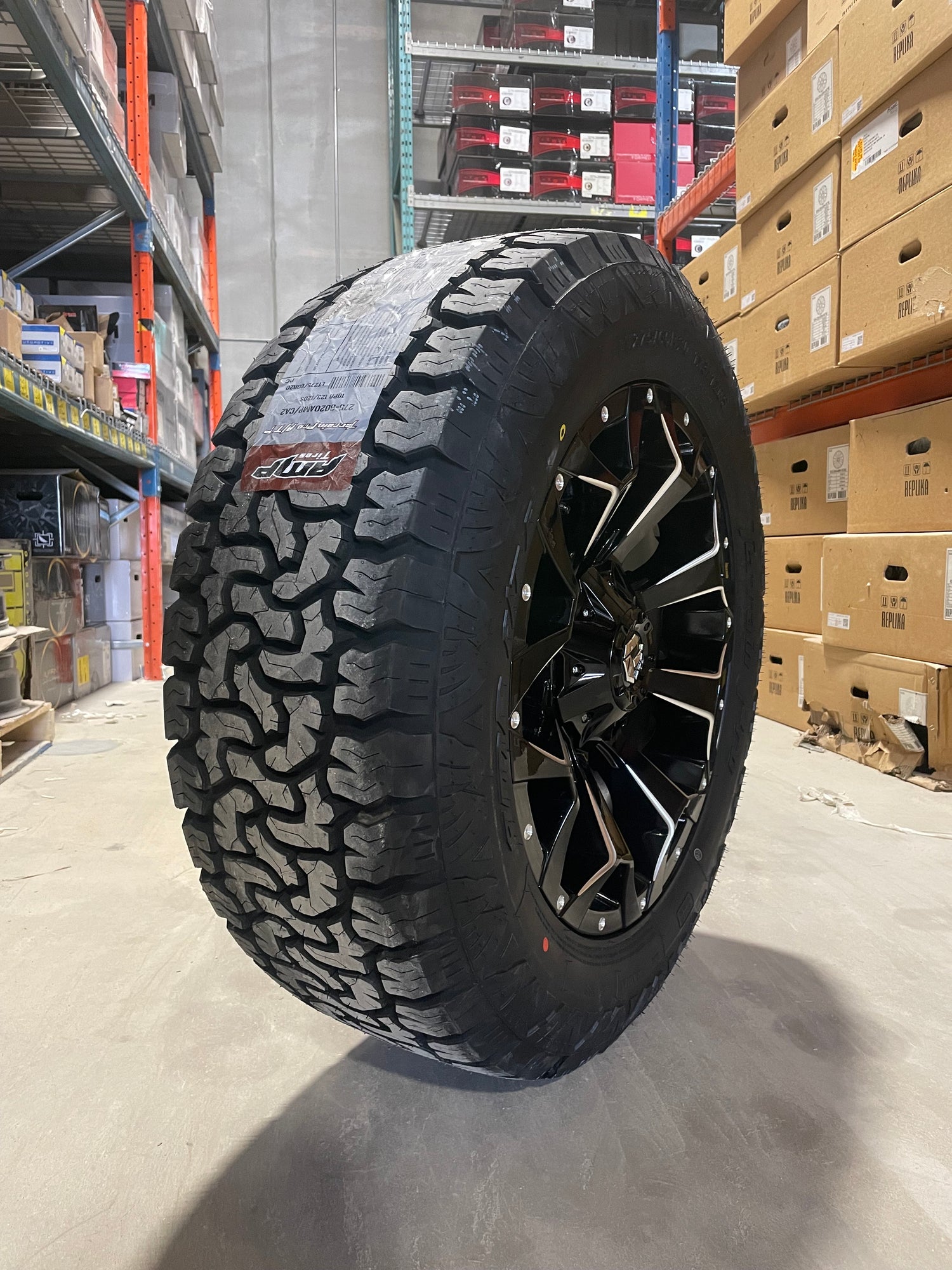 (SET OF FOUR) Fuel Assault 20x9 5X150/5X139.7 +1 BLK/MIL | 275/60R20 Amp Terrain Pro