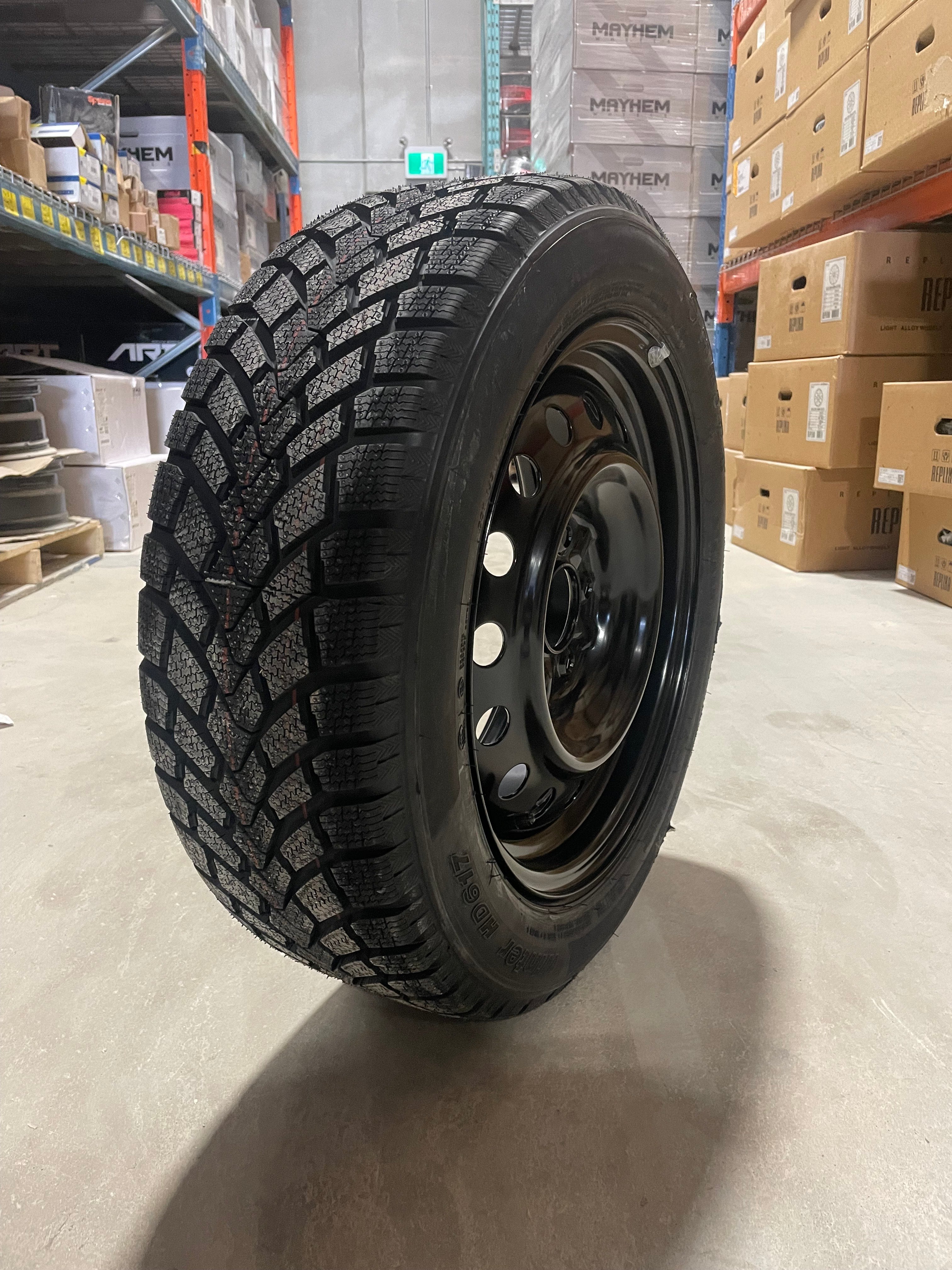 (SET OF FOUR) Performance Steel Wheel 16x6.5 5x114.3 +40 BLK | 205/55r16 Haida 617 ULTRA-GRIP winter tires ( Honda civic, VW, Audi and more! )