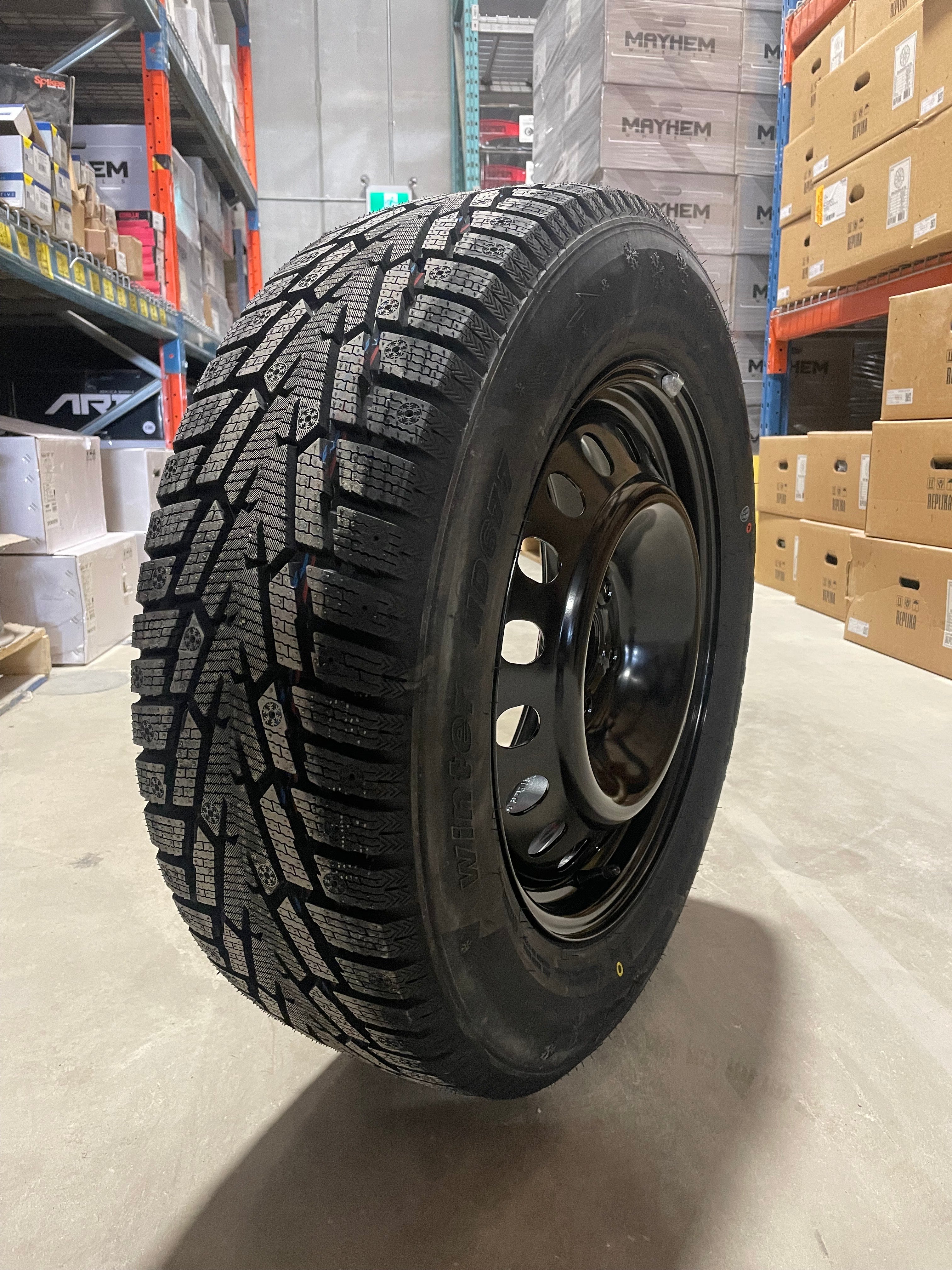 (SET OF FOUR) Performance Steel Wheel 17x7 5x108 +50 BLK | 225/65r17 Haida 677 ULTRA-GRIP Winter tires ( Ford bronco sport, Ford escape and more! )