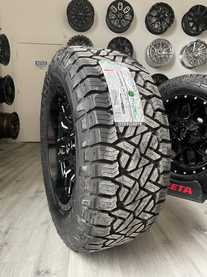 (SET OF FOUR) FUEL SLEDGE GLOSS BLK MILLED 18X9 6X135/6X139.7 +1MM 106.1MM | 275/65R18 FUEL GRIPPER AT2