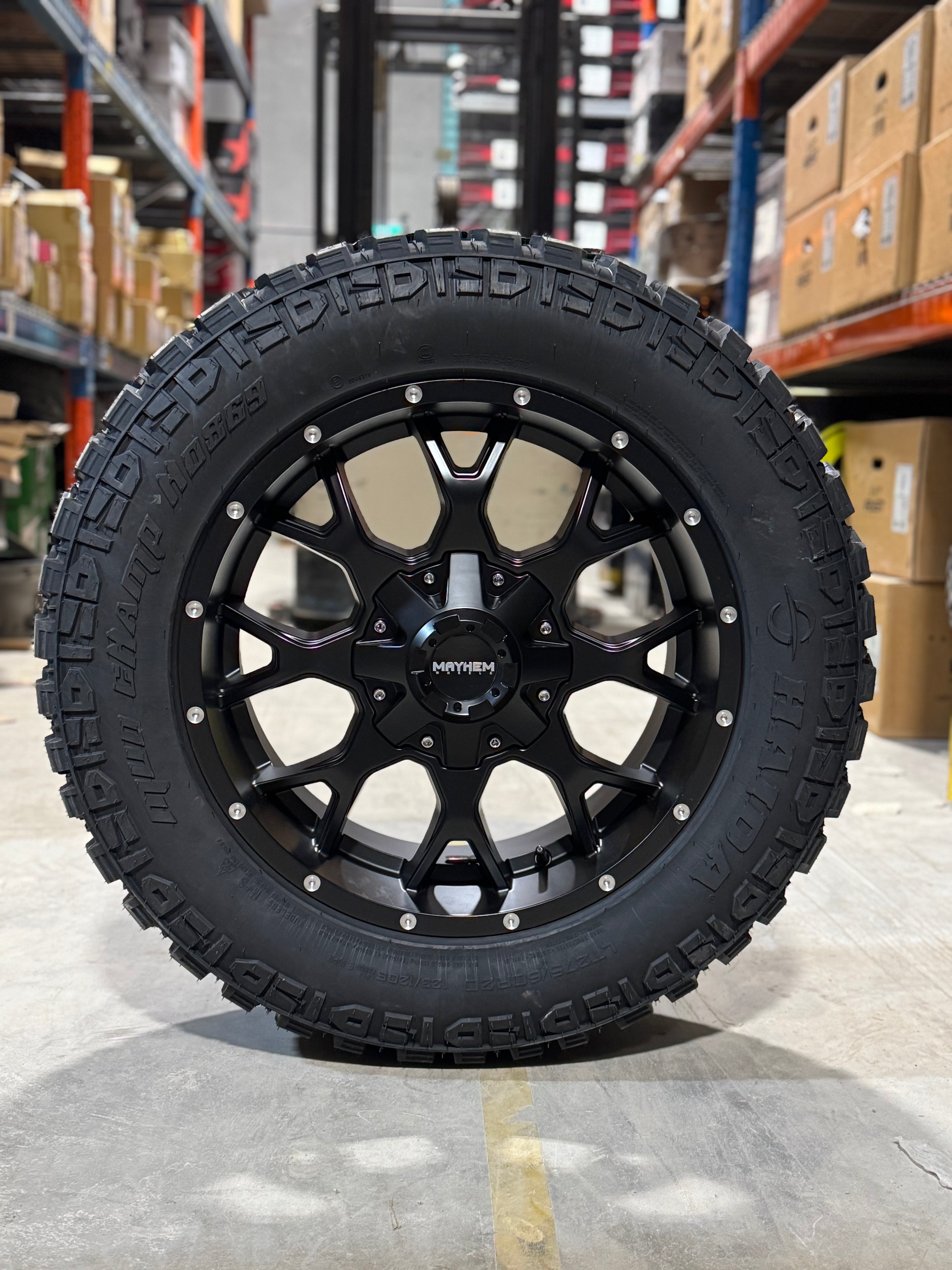 (SET OF FOUR) Mayhem Warrior 20x9 6x135/6x139 +18 Matte BLK | 275/60r20 Haida HD869