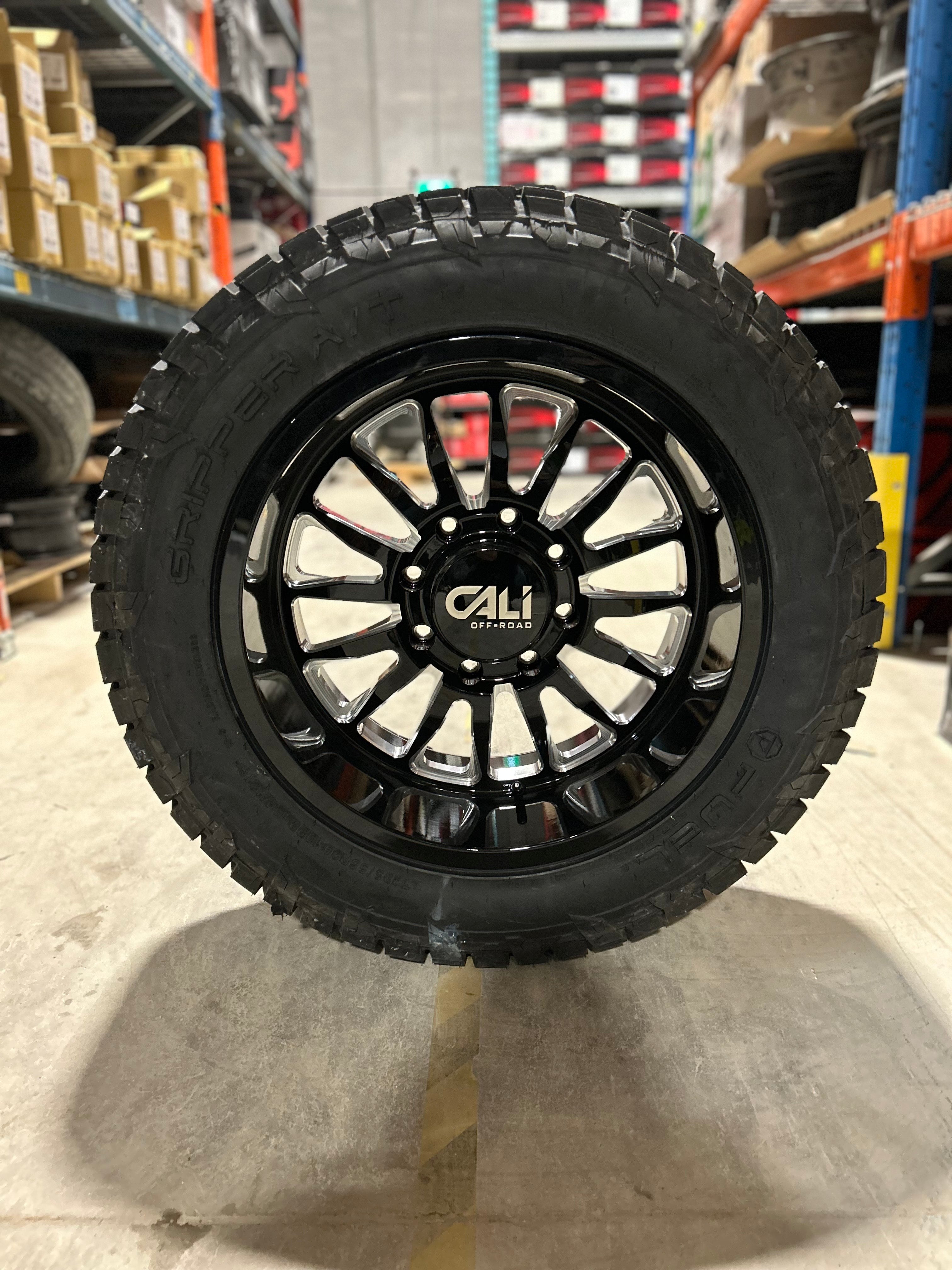 ( SET OF FOUR ) CALI SUMMIT BLK MILLED | 20x10 -25 8x180 | FUEL GRIPPER A/T 285/55r20