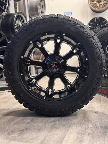 (SET OF FOUR) XD SERIES XD825 BUCK GLOSS BLACK MILLED 20X10 8X165.1 -24 125.1MM | HAIDA HD 877 X/T ALL TERRAIN| LT 33x12.50R20 (12PLY)