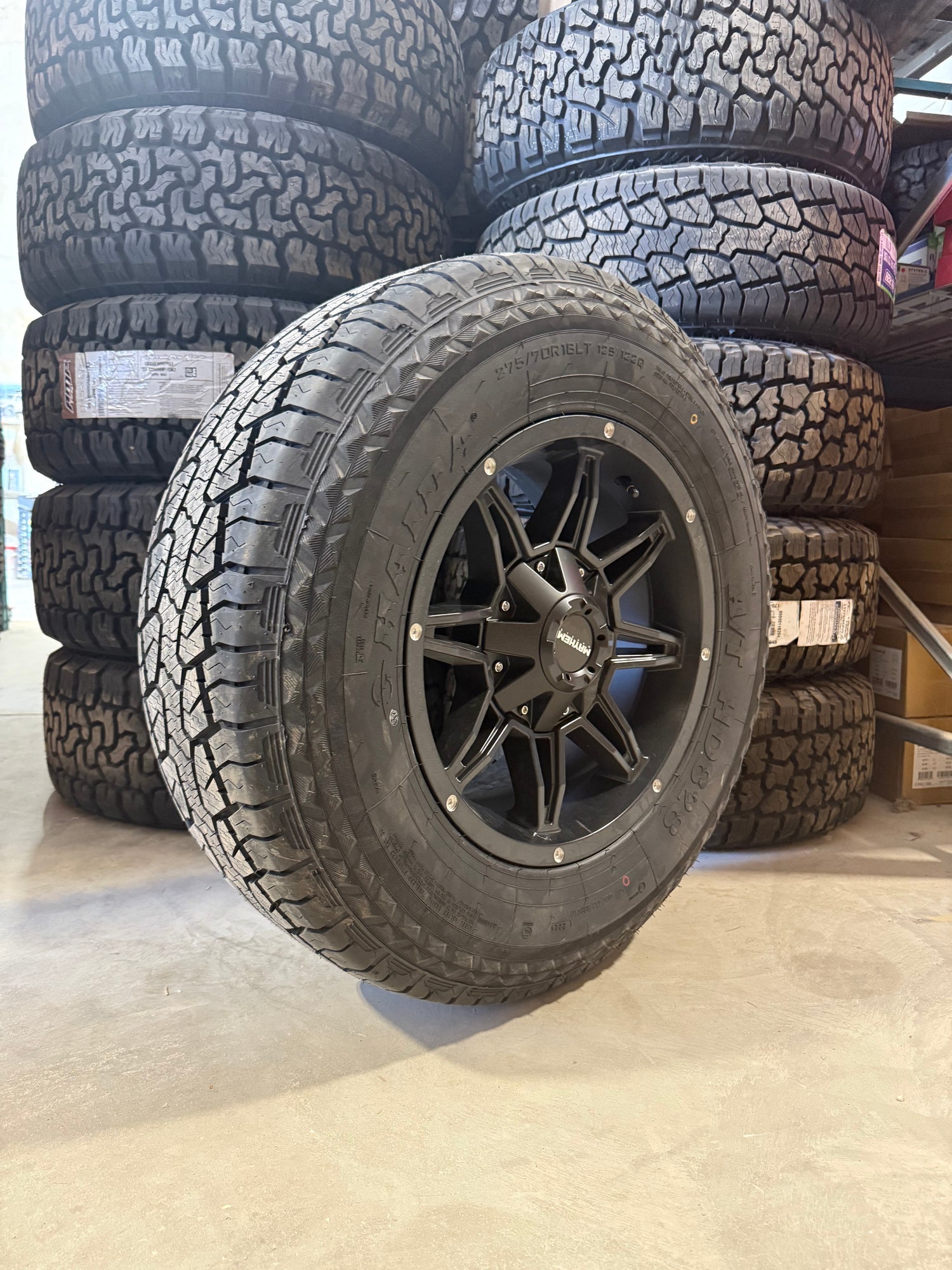 (SET OF FOUR) Mayhem Rampage 18x9 8x170 +18 Matte BLK | LT275/70r18 Haida 828