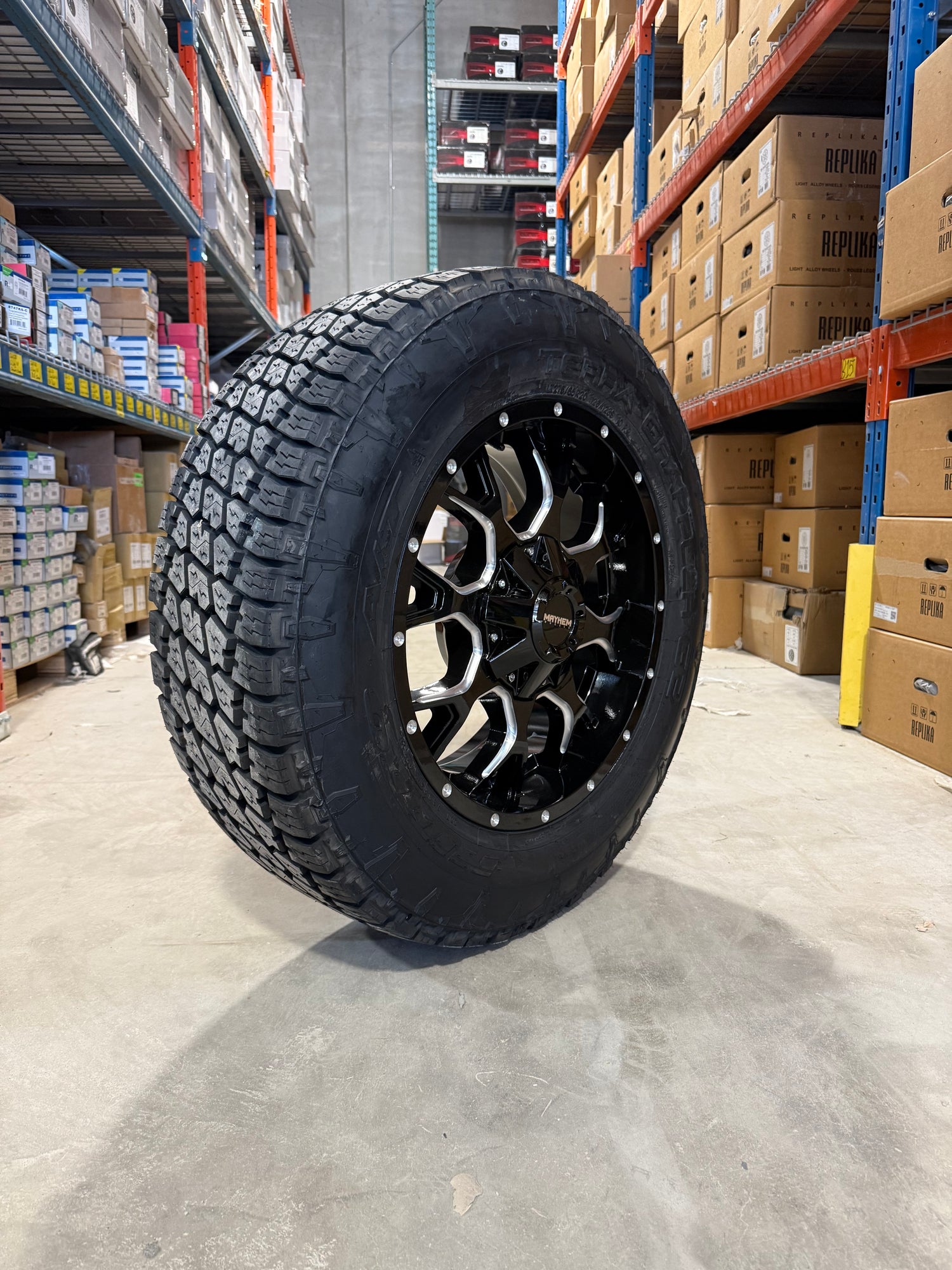 (SET OF FOUR) Mayhem Warrior 20x9 8x165.1 +18 BLK Milled | LT275/65r20 Nitto Terra Grappler AT G2 3PMS