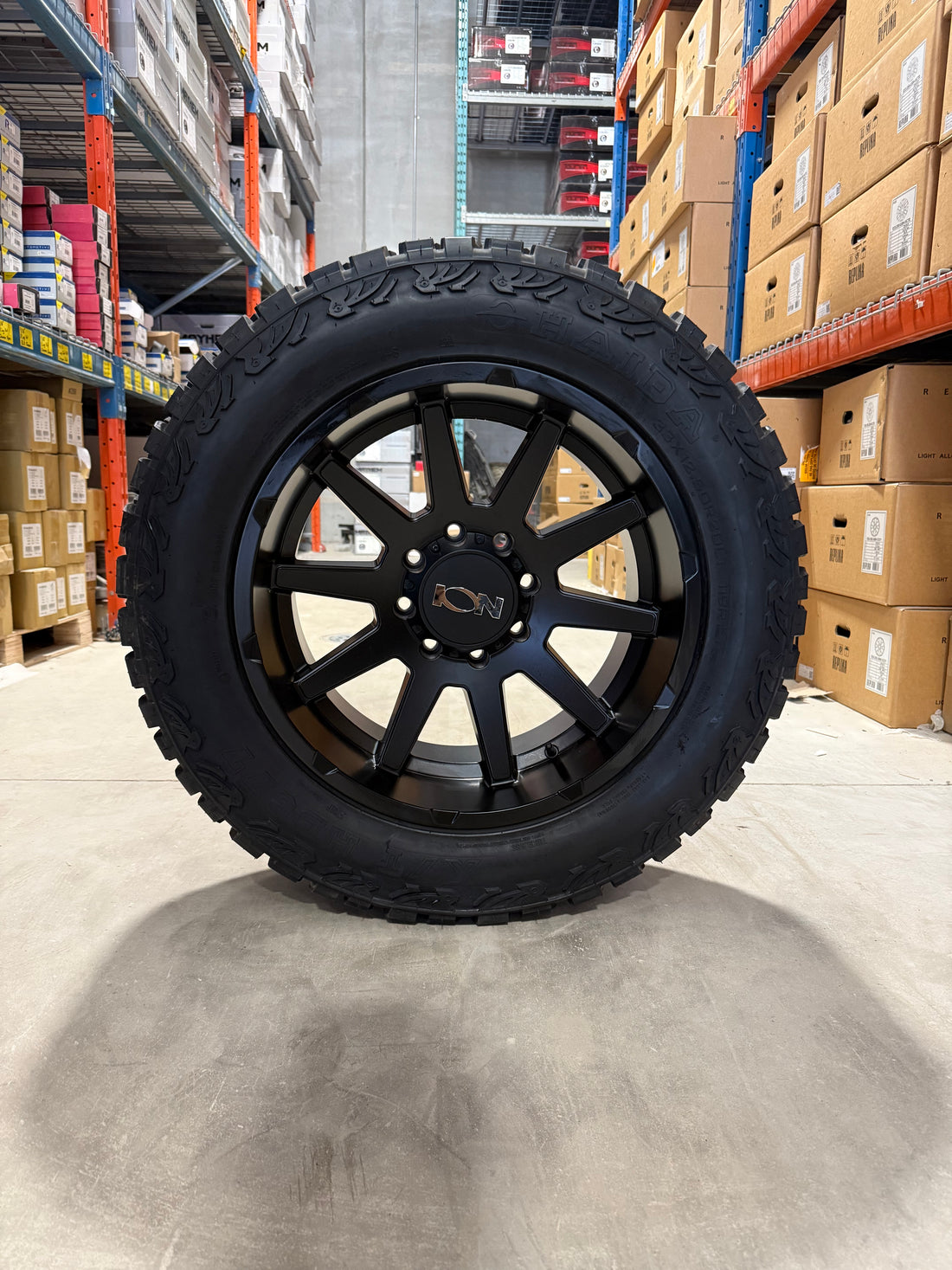 (SET OF FOUR) ION 143 20x10 8x165.1 -19 Matte BLK | 33x12.50r20LT Haida HD 877 X/T 3PMS