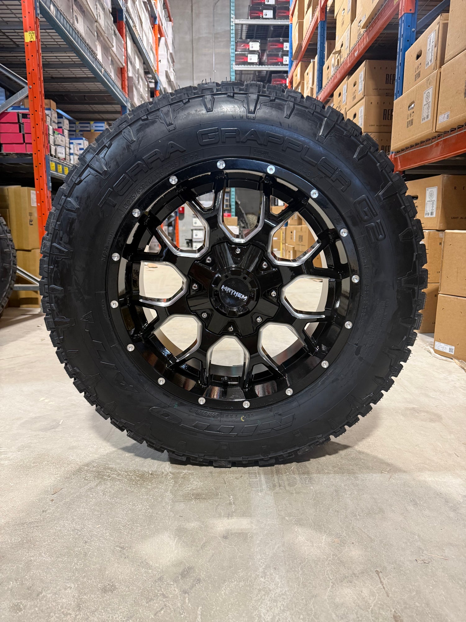 (SET OF FOUR) Mayhem Warrior 20x9 8x170 +18 BLK Milled | LT275/65r20 Nitto Terra Grappler G2 3PMS
