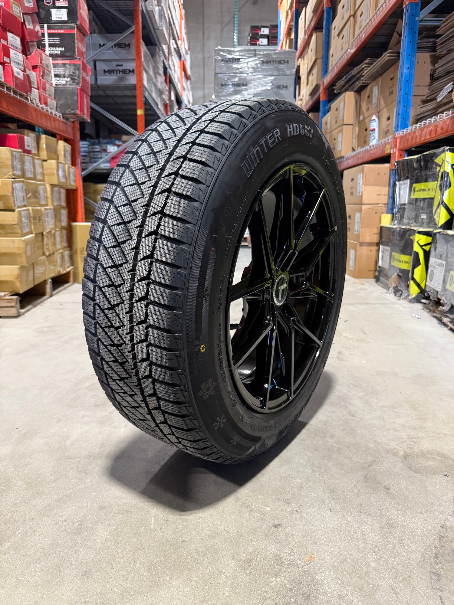 (SET OF FOUR) Kraze Evolve 18x8.5 5x108 +35 Gloss BLK | 225/60r18 Haida 687 ULTRA-GRIP Winter Tires (Ford Escape, Ford Bronco sport ,Ford Edge, Lincoln MKZ and more!)