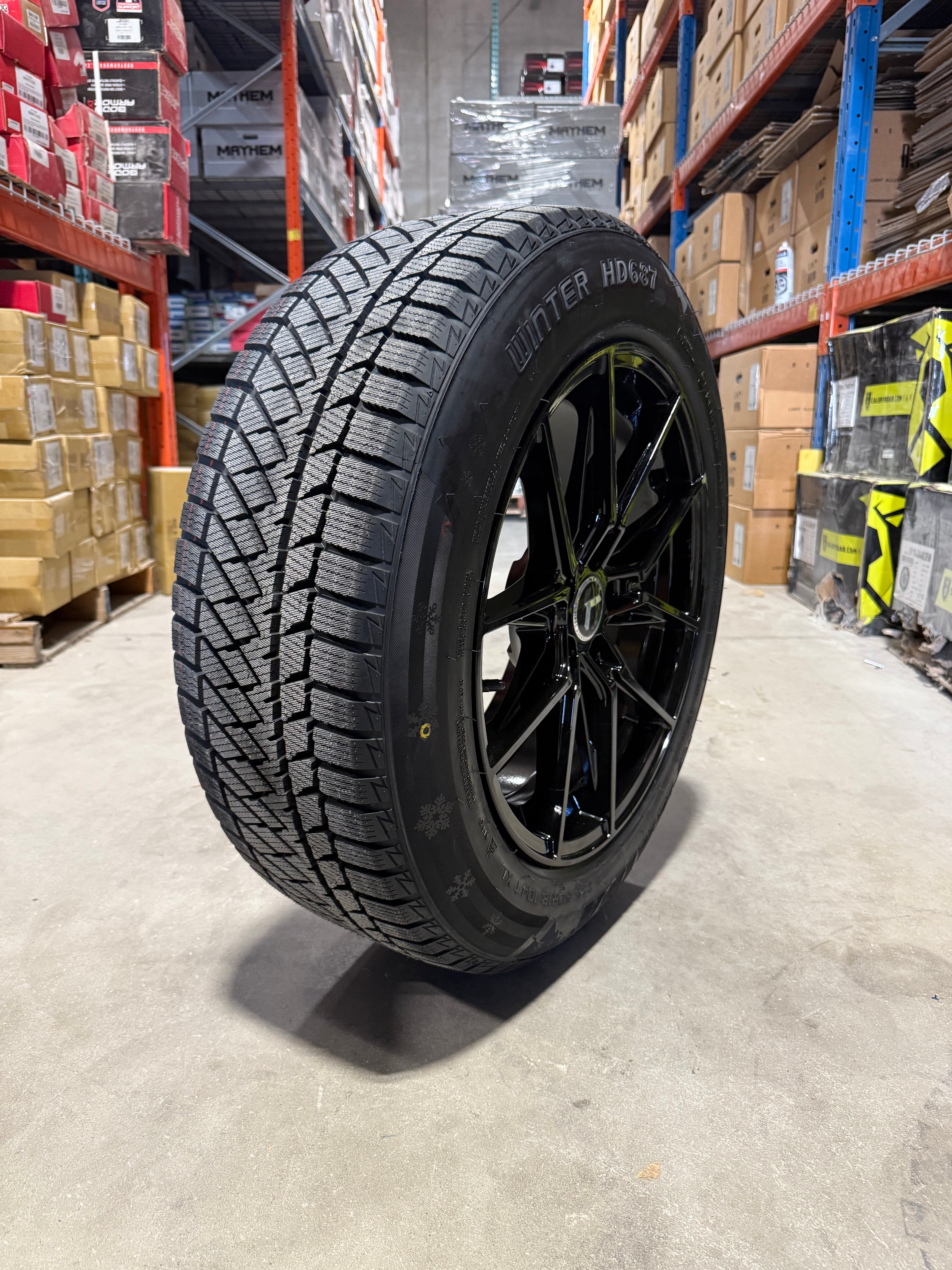 (SET OF FOUR) Kraze Evolve 18x8.5 5x108 +35 Gloss BLK | 225/60r18 Haida 687 ULTRA-GRIP Winter Tires (Ford Escape, Ford Bronco sport ,Ford Edge, Lincoln MKZ and more!)