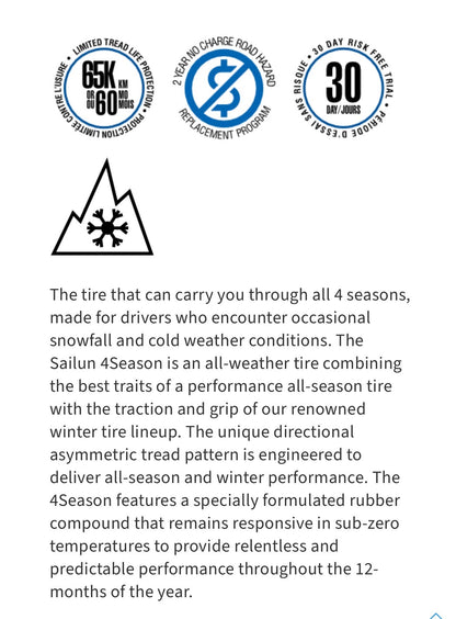 185/65R14 | SAILUN ATREZZO 4S 86T SL BSW - ALL WEATHER TIRE