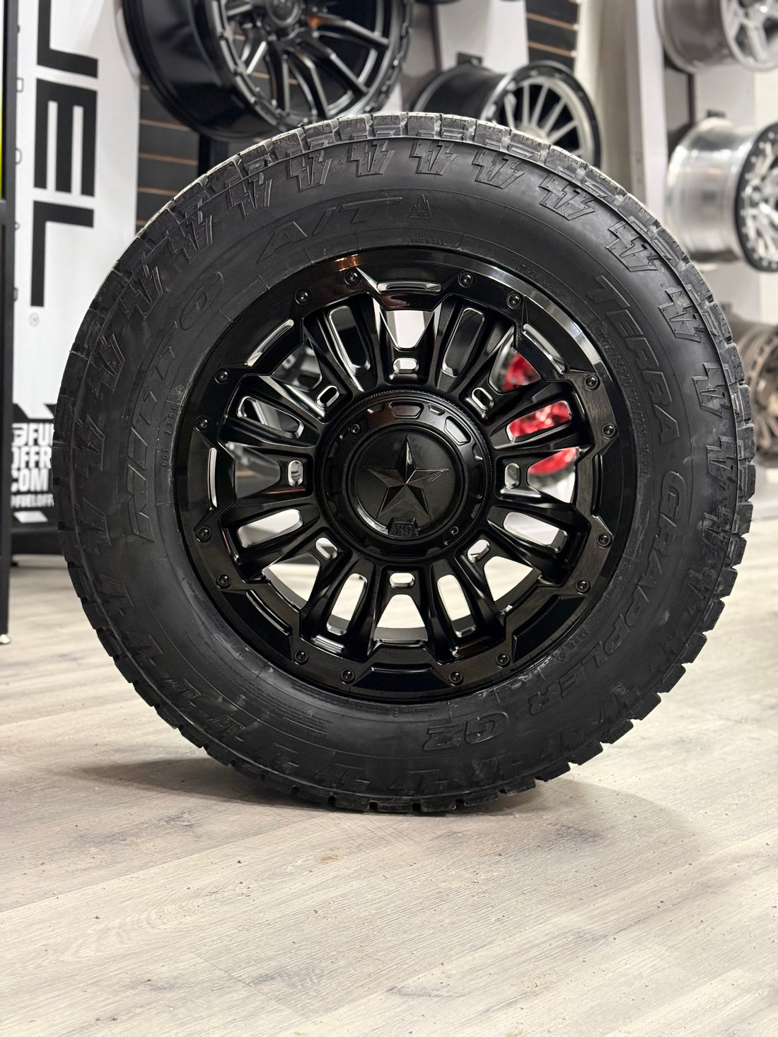 (SET OF FOUR) XD BOMBER MATTE BLK WITH GLOSS BLK RING 20X9 8X165.1 +20 125.1MM | LT 275/65R20 NITTO G2 3PMS ( Floating caps )