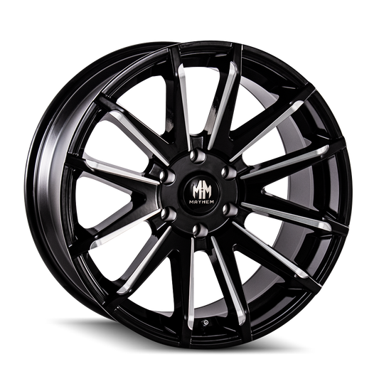 A172463: 18x7.5 4x100 45 Offset Maxxim Rims 42B MAZE GLOSS BLACK WITH RED  RACING STRIPE