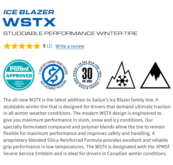 215/60R17 SAILUN ICEBLAZER WSTX BSW (Studdable)