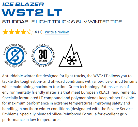 LT 275/70R18 SAILUN ICEBLAZER WST2 (Studdable) 10PR