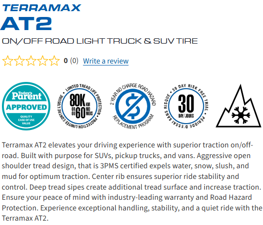 LT 265/75R16 SAILUN TERRAMAX AT2 10PR
