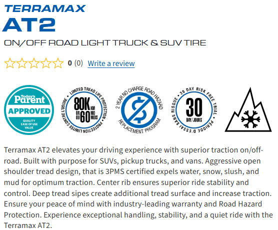 35x12.50R17 LT SAILUN TERRAMAX AT2 10PR