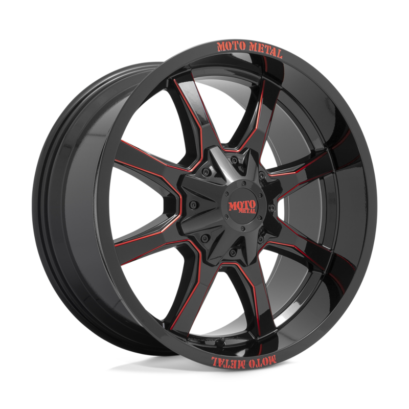 MOTO METAL 970 20X10 5X139.7/5X127 78.10 -18 GLOSS BLACK MILLED WITH RED TINT