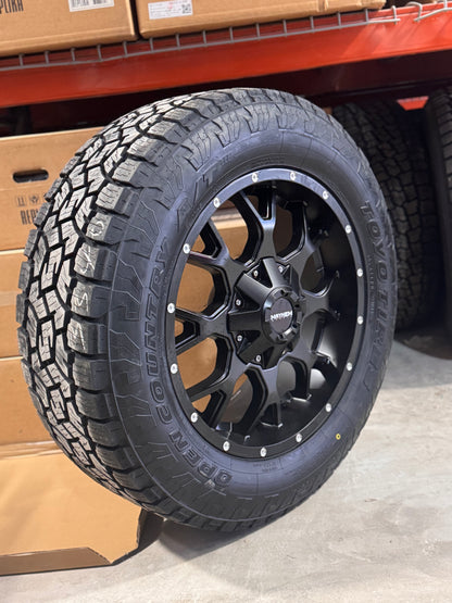 (SET OF FOUR) Mayhem Warrior 20x9 6x135/139.7 +18 Matte BLK | 275/60r20 Toyo Open Country AT3