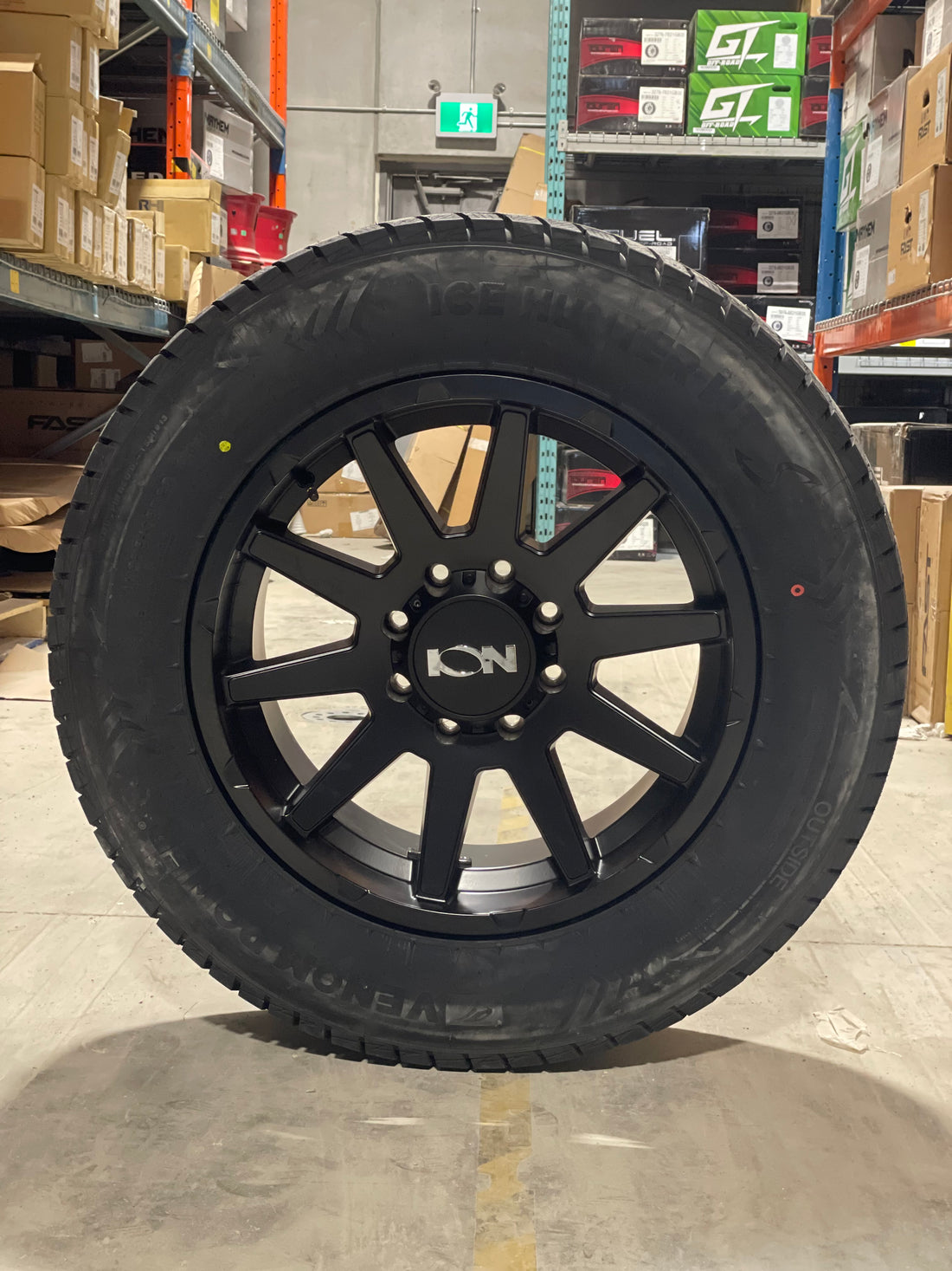 CLEARANCE (SET OF FOUR) Ion 143 20x9 8x165.1 +18 Matte BLK | 275/65r20 Venom Ice Hunter