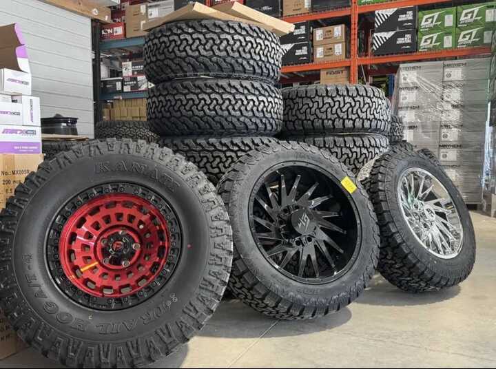 Warehouse with rims and tires